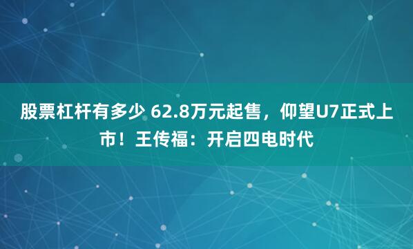 股票杠杆有多少 62.8万元起售，仰望U7正式上市！王传福：开启四电时代